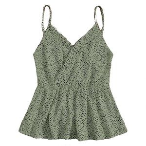 SHEIN VCAY Allover Print Frill Trim Cami Top, Green and Black, Size Large